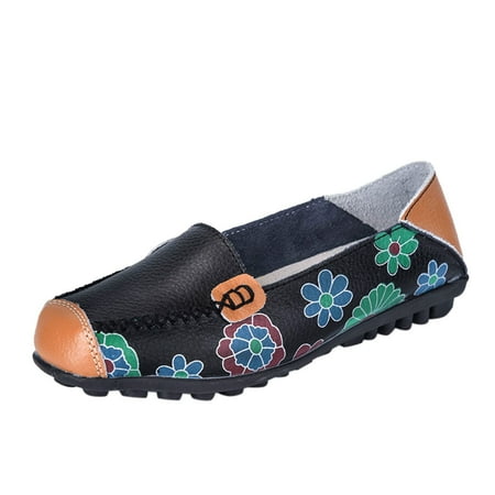 

Bnwani Shoes Women s comfortable leather printed flat casual peas shoes loafers walking shoes