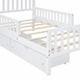 thumbnail image 4 of Cama de plataforma de madera de tamaño doble con barandillas en ambos lados y dos cajones de almacenamiento, 4 of 5