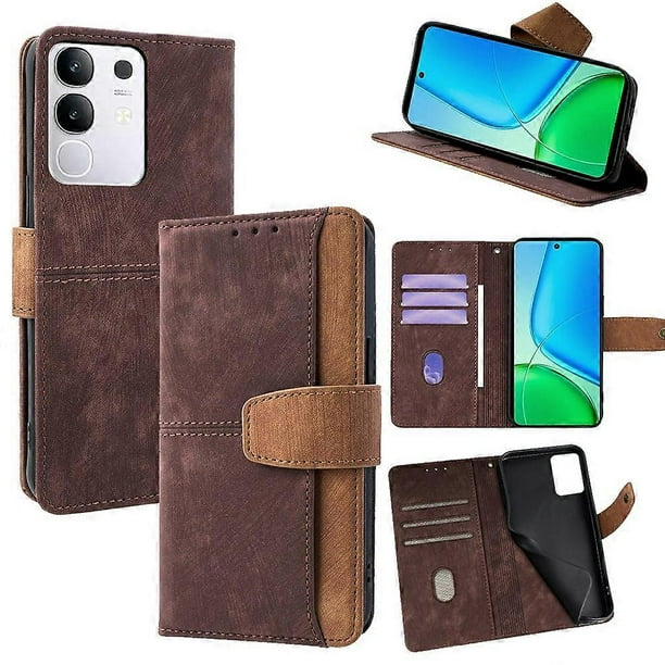 For vivo Y29 4G Case RFID Blocking Color Splicing PU Leather Wallet Phone Cover - Green