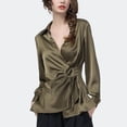 thumbnail image 2 of Women's Spring/Summer Long-Sleeve Satin Top – Slimming Solid-Color Shirt with Lace-Up and Crossover Design, 2 of 7