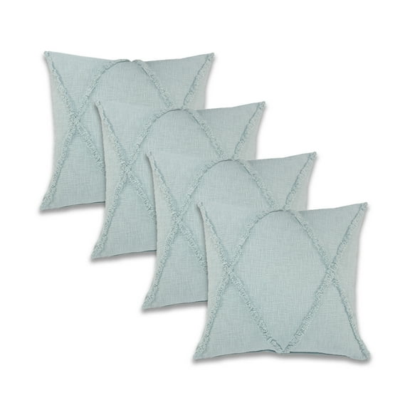 Ox Bay Sara Set of 4 Shag Diamond 18" x 18" Palladian Blue Cotton Adult Decorative Throw Pillows