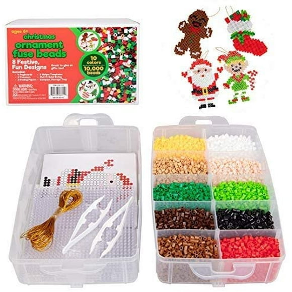 Christmas 10,000 pcs Special Holiday Fuse Bead Kit - Create Your Own DIY HHHC (Xmas Tree, Stocking, Gingerbread Man Cookie, Ornament, Reindeer, Santa Claus, Snowman, Elf) - Great Craft Toy Gift