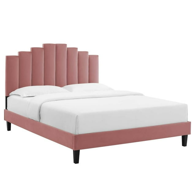 Modway Elise Lit Plateforme en Velours Performance Très Grand Rose Poussiéreux