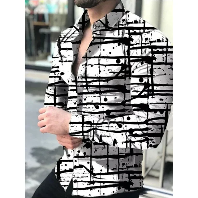 202 Venta caliente 3 Camisa de fiesta social de moda de lujo para hombres Camisa de un solo pecho Camisa de manga larga estampada de diseñador Camisa de solapa para hombres