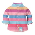 thumbnail image 6 of JTSRKL Kids Boys Girls Rainbow Striped T-Shirts Lightweight Casual Fall Spring Summer Roll up Long Sleeve Button Down Beach Vacation Tees Tops with Pockets Hot Pink 9-10 Years, 6 of 7