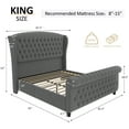 thumbnail image 3 of VanAcc King Size Platform Bed Frame, Velvet Upholstered Sleigh Bed Frame with Scroll Wingback Headboard & Footboard/Button Tufted/Grey, 3 of 8