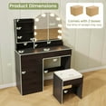 thumbnail image 3 of Costway Vanity Set with Mirror and Lights Dressing Table and Chair 4 Drawers 3 Open Shelves Black, 3 of 10
