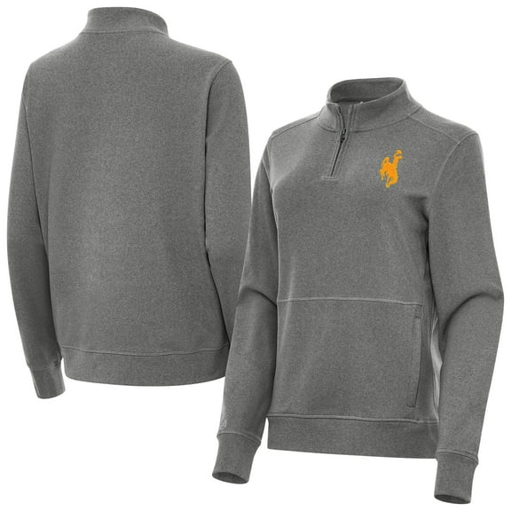 Women's Antigua  Heather Black Wyoming Cowboys Crush Quarter-Zip Sweatshirt