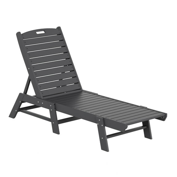 Malibu Poly Reclining Outdoor Patio Chaise Lounge Chair Adjustable, Gray