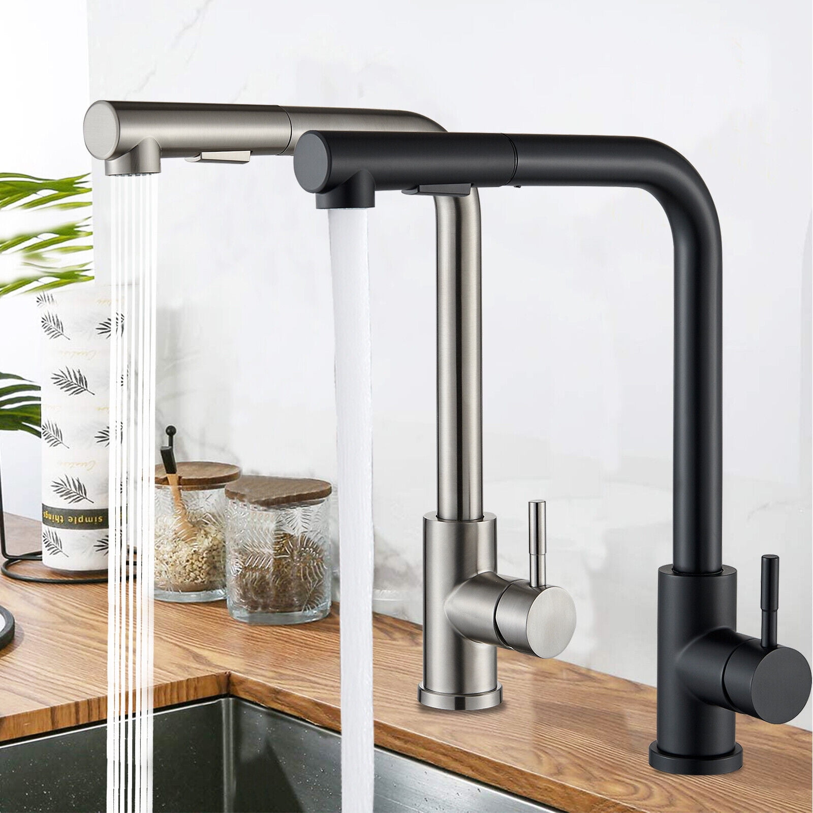 Robinet Cuisine Extractible – Noir/Or Rose – Monotrou – Avec Pulvérisateur