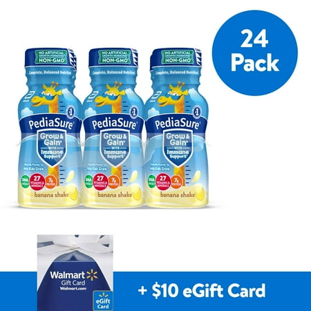 PediaSure Grow & Gain Kids’ Nutritional Shake, with Protein, DHA, and Vitamins & Minerals, Banana, 8 fl oz, 24-Count with complimentary $10 eGift Card