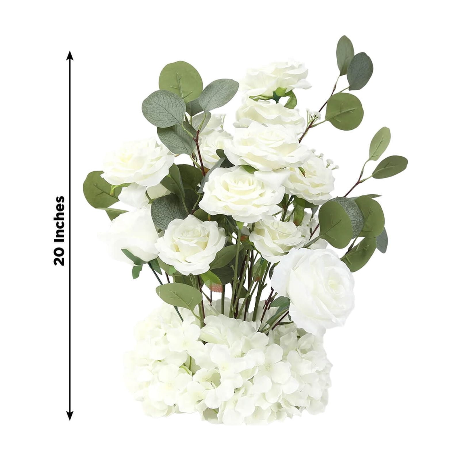 Efavormart 4-Pack Artificial Flower Arrangements – 20" White Roses, Hydrangeas & Eucalyptus, Free-Standing with Foam Base for Wedding Aisle Décor