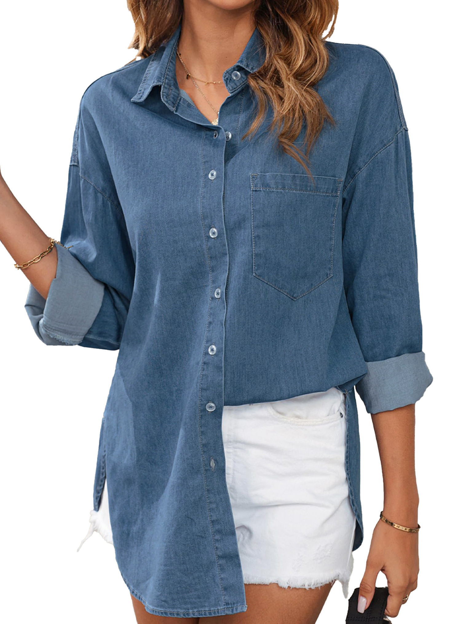 Fantaslook Women's Denim Button-Down Shirt, Long Sleeve photo 3