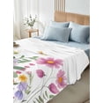thumbnail image 4 of Botanical Floral King Size Flat Sheet, Wrinkleproof & Fadeproof Cooling Flat Bed Sheet Only, Spring Colorful Flowers Butterfly Breathable Soft Bedding Top Sheets 105 x 98 Inches, 4 of 8