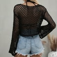 thumbnail image 4 of Fshinging Womens Tank Top Solid Hollow Out Long Sleeve Cropped Cover Ups Layering Black L, 4 of 7