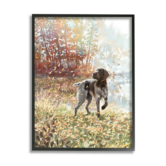 Stupell Pointer Dog Forest Lake Foliage Animals & Insects Painting Black Framed Art Print Wall Art