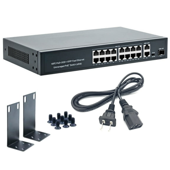 ARCADORA POE Switch 16x100Mbps   2GigE   SFP, 330W Total, for IP Cameras & Network Devices