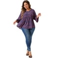 thumbnail image 3 of DARING DIVA Women's Plus V Neck Ruffle Sleeve Polka Dots Babydoll Top 2X Dark Blue, 3 of 6