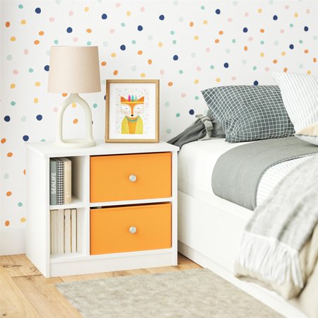Ameriwood Home Mya Park Nightstand with 2 Fabric Bins  White w/ Orange Bins