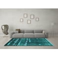 thumbnail image 3 of Ahgly Company Machine Washable Indoor Round Oriental Turquoise Blue Industrial Area Rugs, 8' Round, 3 of 4