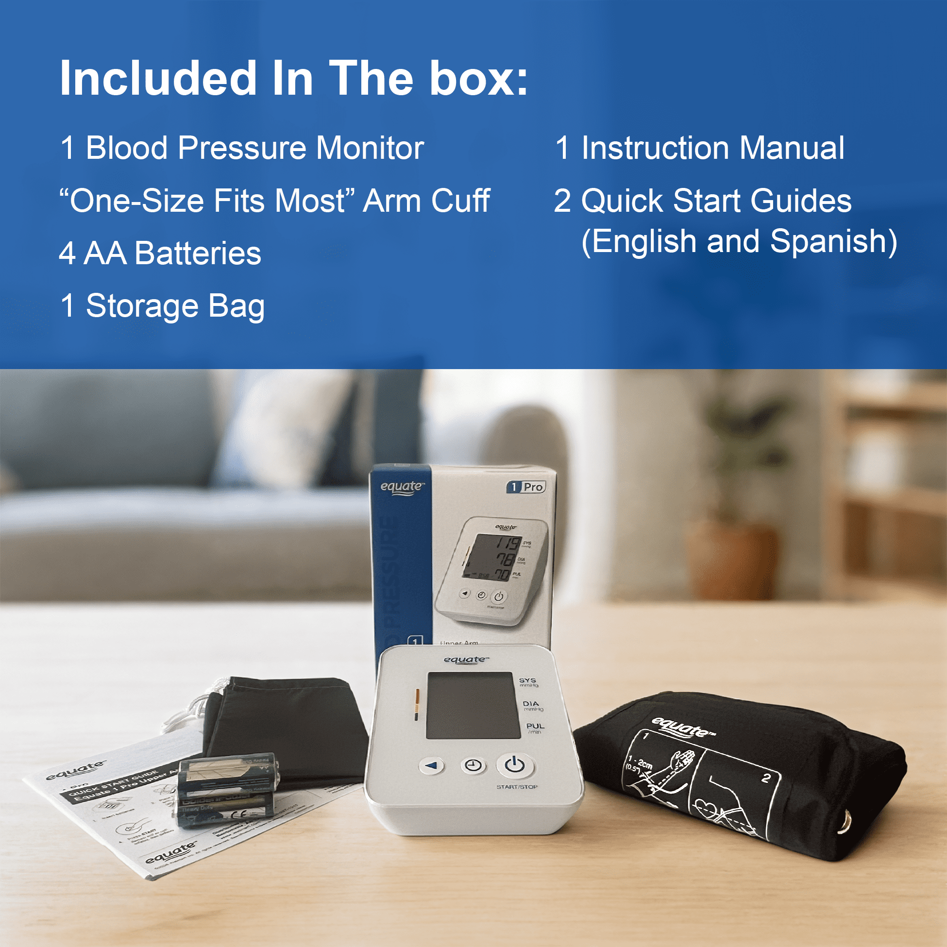 Equate 1 Pro Automatic Digital Blood Pressure Monitor for Home Use, Upper Arm Cuff - UA-4010WM