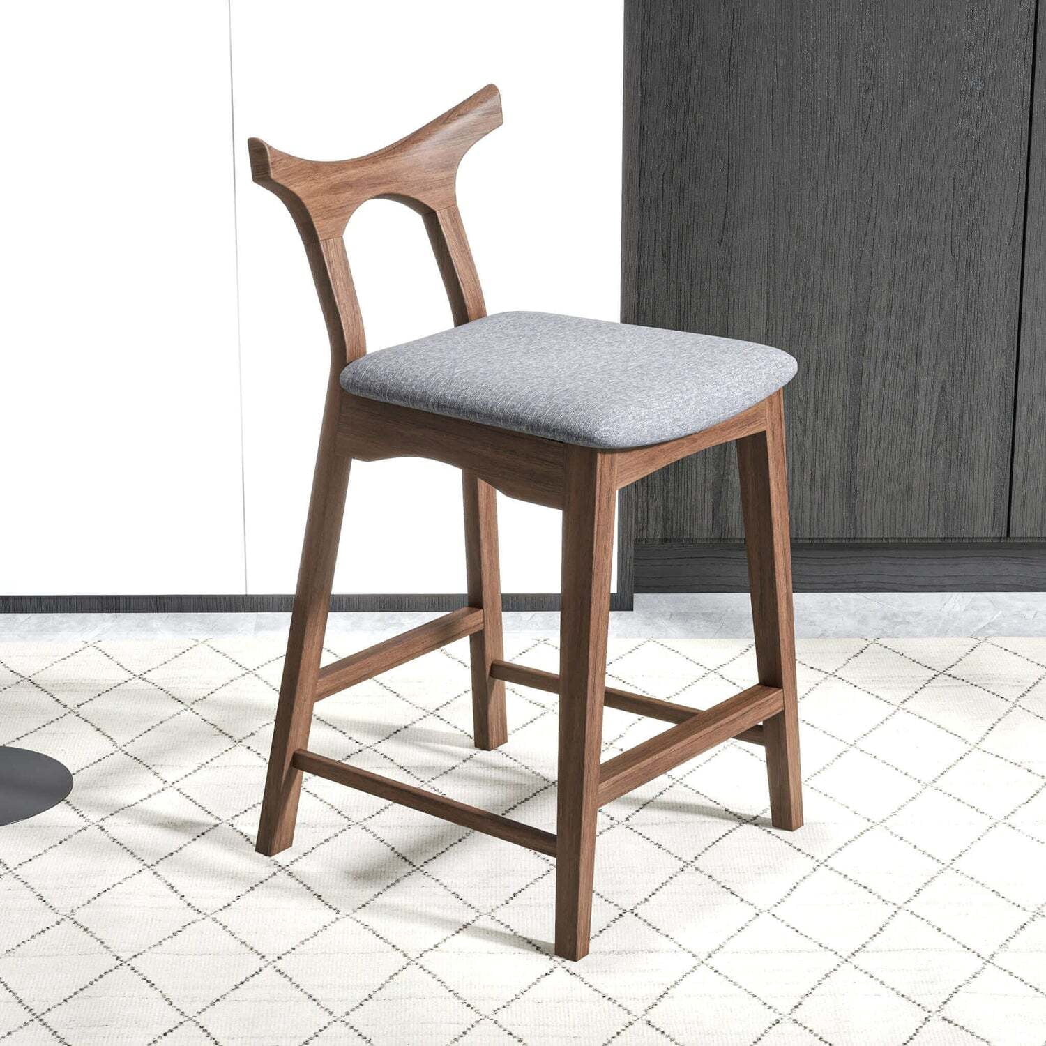 Euroco Set of 2 Dining Chairs,Tall Bar Stools with Backrest and Footrest for Kitchen Living Room,Grey