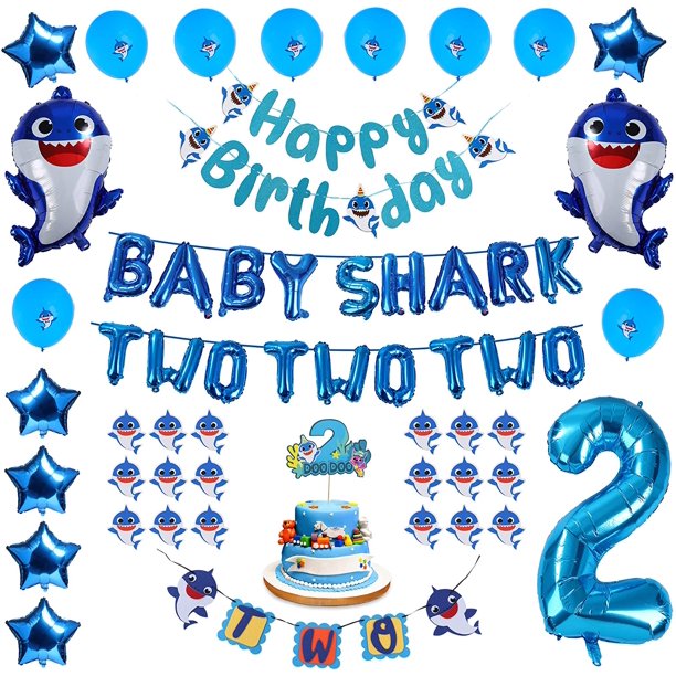 2nd Birthday Decorations Baby Shark Theme For Boy Blue Baby Shark Two And Number 2 Foil Balloons 2 Doo Cake Topper Happy Birthday And Two Banner Balloons Cupcake Toppers Walmart Com Walmart Com