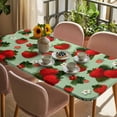 thumbnail image 3 of Sage Green Strawberry Table Cloths for 6 Foot Rectangle Tables, Spring Floral Watercolor Summer Botanical Patio Waterproof Elastic Fitted Tablecloths, Washable Rectangular Table Cover for Camping, 3 of 8