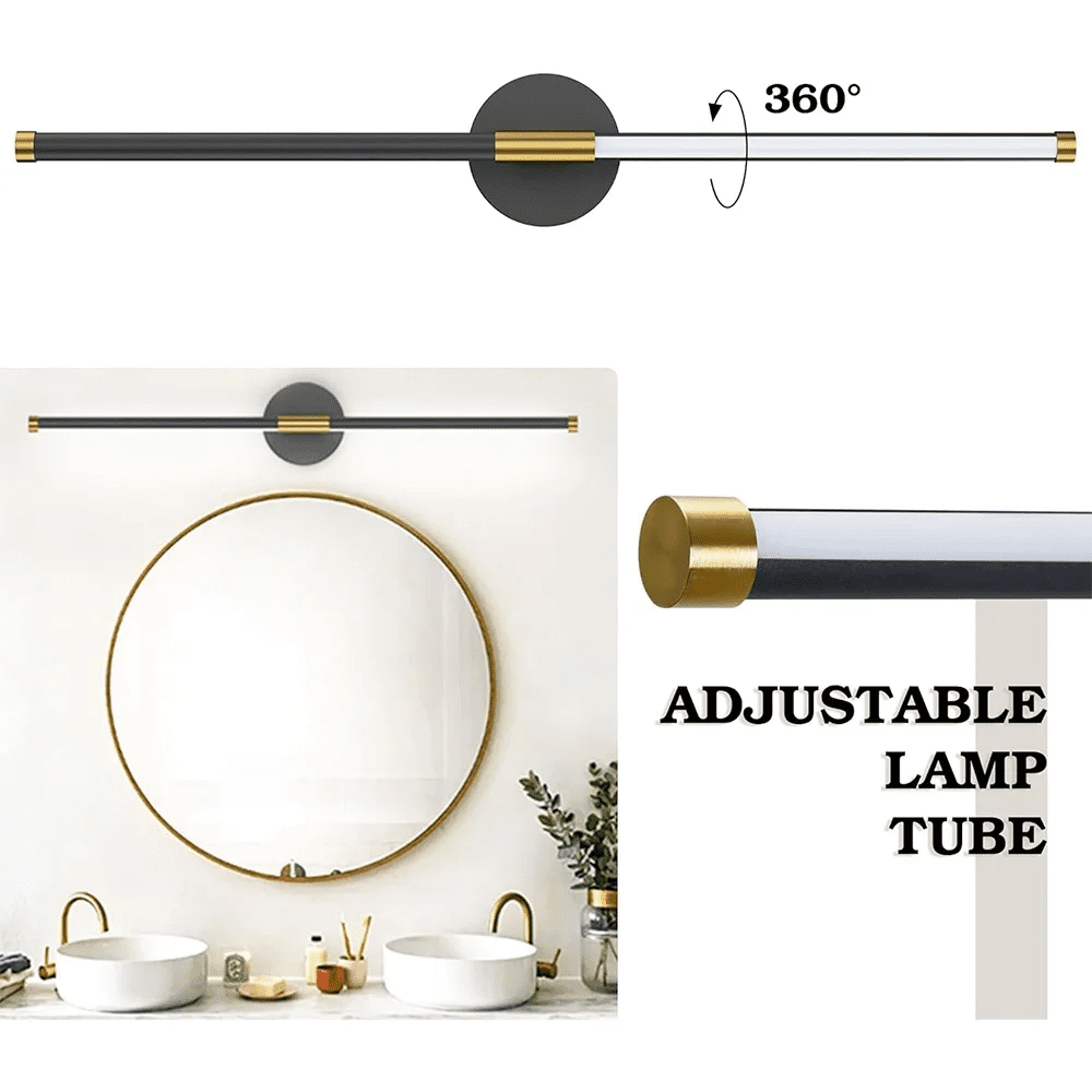 32 Inch 360° Rotatable LED Vanity Lights for Bathroom Over Mirror 6000K Modern Wall Sconces Picture Lights for Paintings Black Gold Bathroom Light Fixtures
