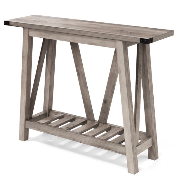 Pellebant Entryway Table Wood Console Table with Shelves Farmhouse Sofa Table,Grey Wash