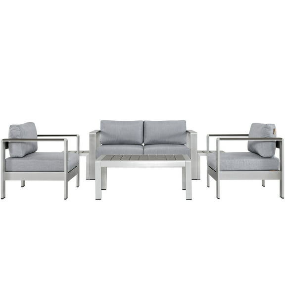 Modern Contemporary Urban Design Outdoor Patio Balcony Six PCS Sectional Sofa Set, Grey Gray, Aluminum