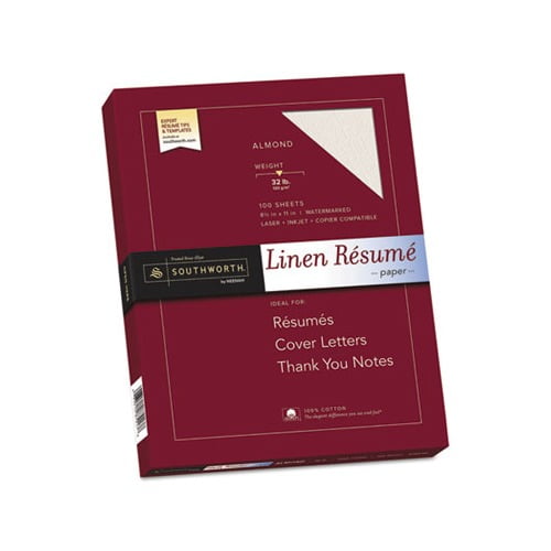 100% Cotton Premium Weight Linen Resume Paper 32 lb, 8.5 x 11, Almond, 100/Pack