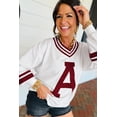 thumbnail image 2 of Women's Red Dahlia Letter A Varsity Striped V-Neck Sweatshirt for Daily Wear, XL, 2 of 12