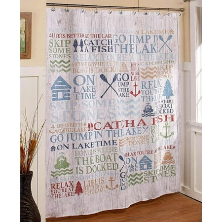 Lake Words Fabric Shower Curtain Lake House Cabin Bath Decor