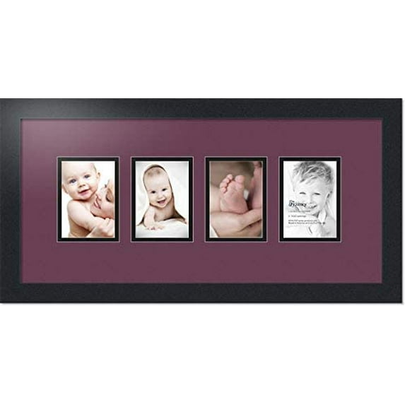 collage photo frame double mat with 4 - 3.5x5 openings with black frame and mat.
