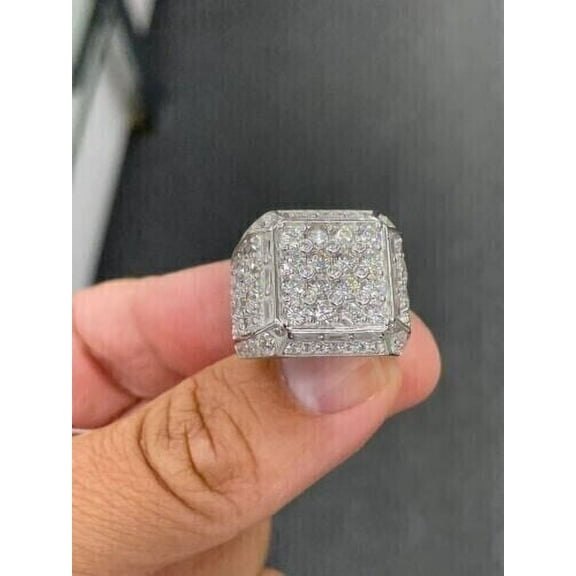 Forever Jewels 3 CT Round Cut Moissanite Men Cluster Engagement Pinky Ring 14K White Gold Plated