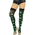 thumbnail image 6 of ToBeInStyle Womens Fun Acrylic Iconic Leaf Printed Thigh Highs - Black/Green, 6 of 6