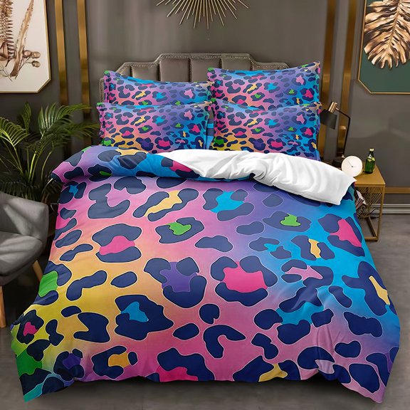 YJHDM Color Leopard Pattern Bedding Set 3D Women's Wild Style Down Duvet Cover Pillow Case 2/3pcs