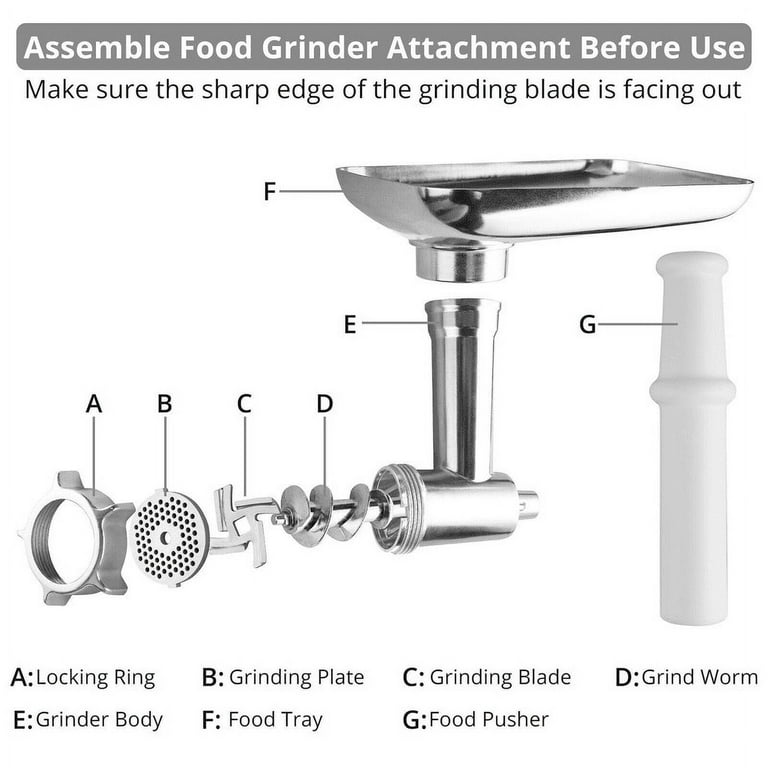 Metal Food Grinder Attachment for KitchenAid Stand Mixers Durable Meat Grinder Sausage Stuffer Food Processor, Silver