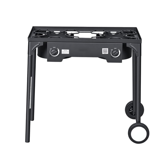 KFFKFF 2 Burner Outdoor Propane Gas Stove, 150,000 BTU Propane LPG Gas Camping Stove, Heavy-duty Carbon Steel Outdoor Cooker, with 2 Wheels & 20 PSI Regulator & Hose