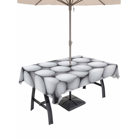 Outdoor Tablecloth with Umbrella Hole for Patio/Picnic/Party/Camping, Golf Waterproof Table Cloth Rectangle Table Cover Washable, Modern Geometric Abstract Balls Textured (60"x 84")