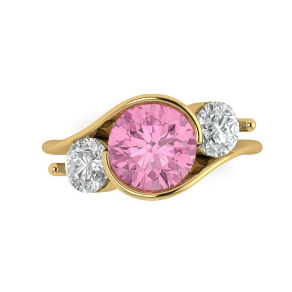 Three-Stone Engagement Ring for Women - 3.5ct Simulated Pink Diamond in 14K Yellow Gold Promise Ring