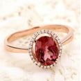 thumbnail image 2 of Halo 1.50 Carat Red 8x6mm Oval Cut Ruby And Moissanite Diamond Engagement Ring in 10k Rose Gold, 2 of 5
