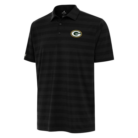 Men's Antigua Black Green Bay Packers Tunnel Polo