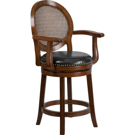 Counter Bar Stools With Arms Flash Furniture 26'' High Expresso Wood Counter Height Stool with Arms and Black Leather Swivel Seat ()
