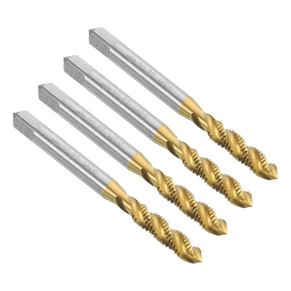 Uxcell 4pcs Spiral Flute Thread Taps 10-32 UNF Titanium Coated Screw Threading Tapping Tools