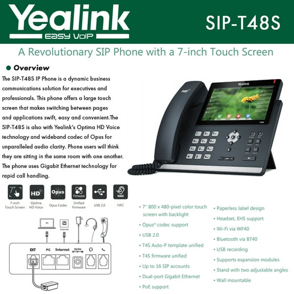 Yealink Ultra-Elegant Touch-Screen VoIP Phone, YEA-SIP-T48S