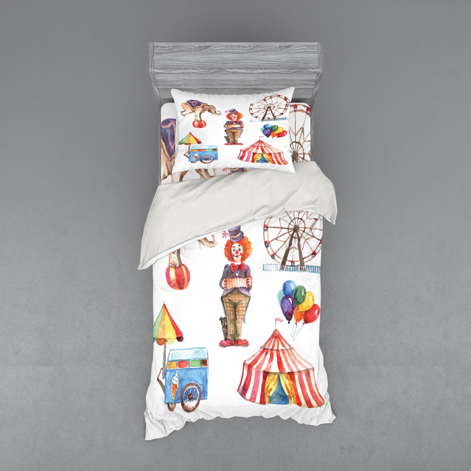 Twin Multicolor Circus Theme Bedding Set with Duvet Cover