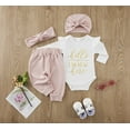 thumbnail image 5 of Bullpiano Baby Girl Outfits Newborn Flower Romper Long Pants Hat Headband Clothes Set, 3/4Pcs, 0-24M, 5 of 7