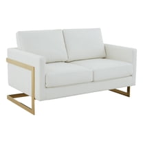 Modern Leather Loveseat - Mid-Century Style Sofa with Gold Legs - Small Space Seating